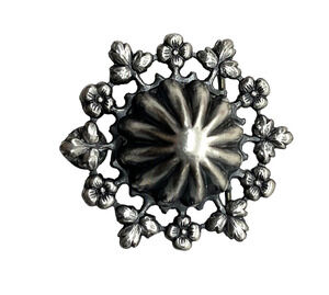 Joseff of Hollywood Brooch Pin 1940s Vintage Floral Detail Dome Silver Tone